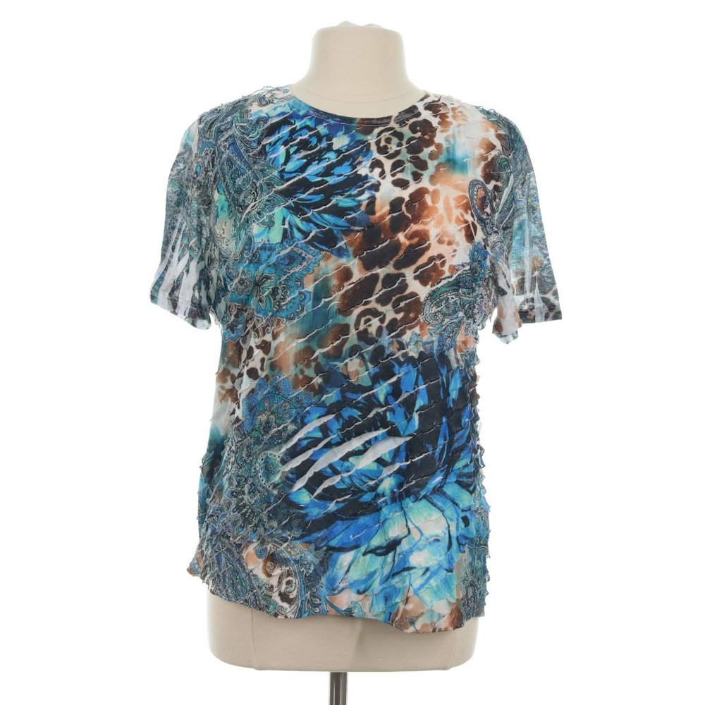 Jess & Jane Women's Blue Ruffle Layer Paisley Leopard Print Blouse